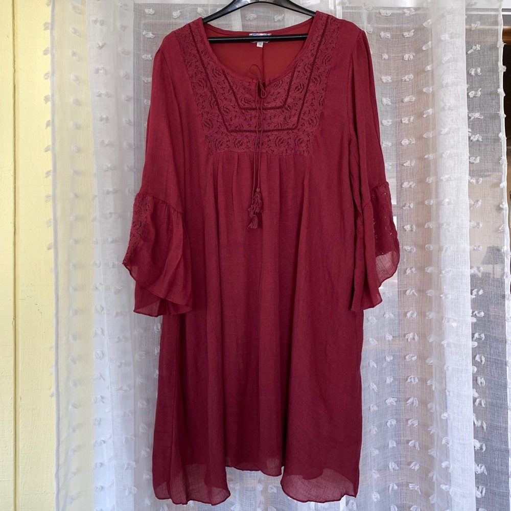 ♥️Maroon gauze dress with bell sleeves♥️